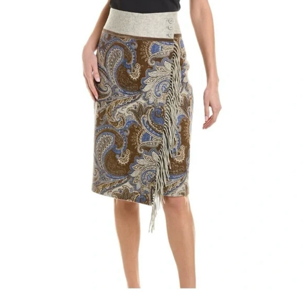 J. McLaughlin Ines Regatta Cashmere Wrap Fringe Skirt Size 4